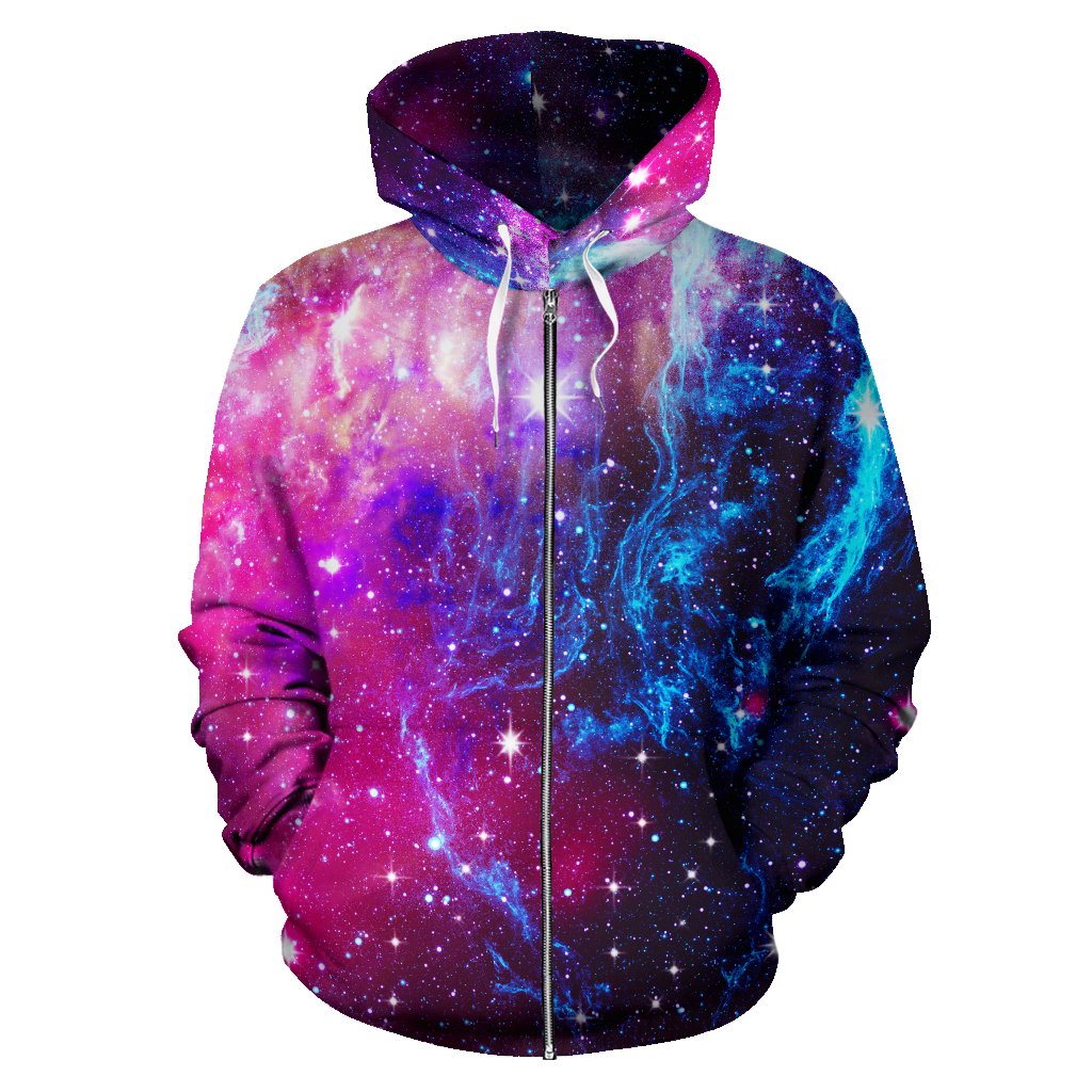 Galaxy Night Purple Space Print Zip Up Hoodie