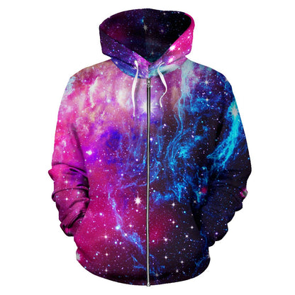 Galaxy Night Purple Space Print Zip Up Hoodie