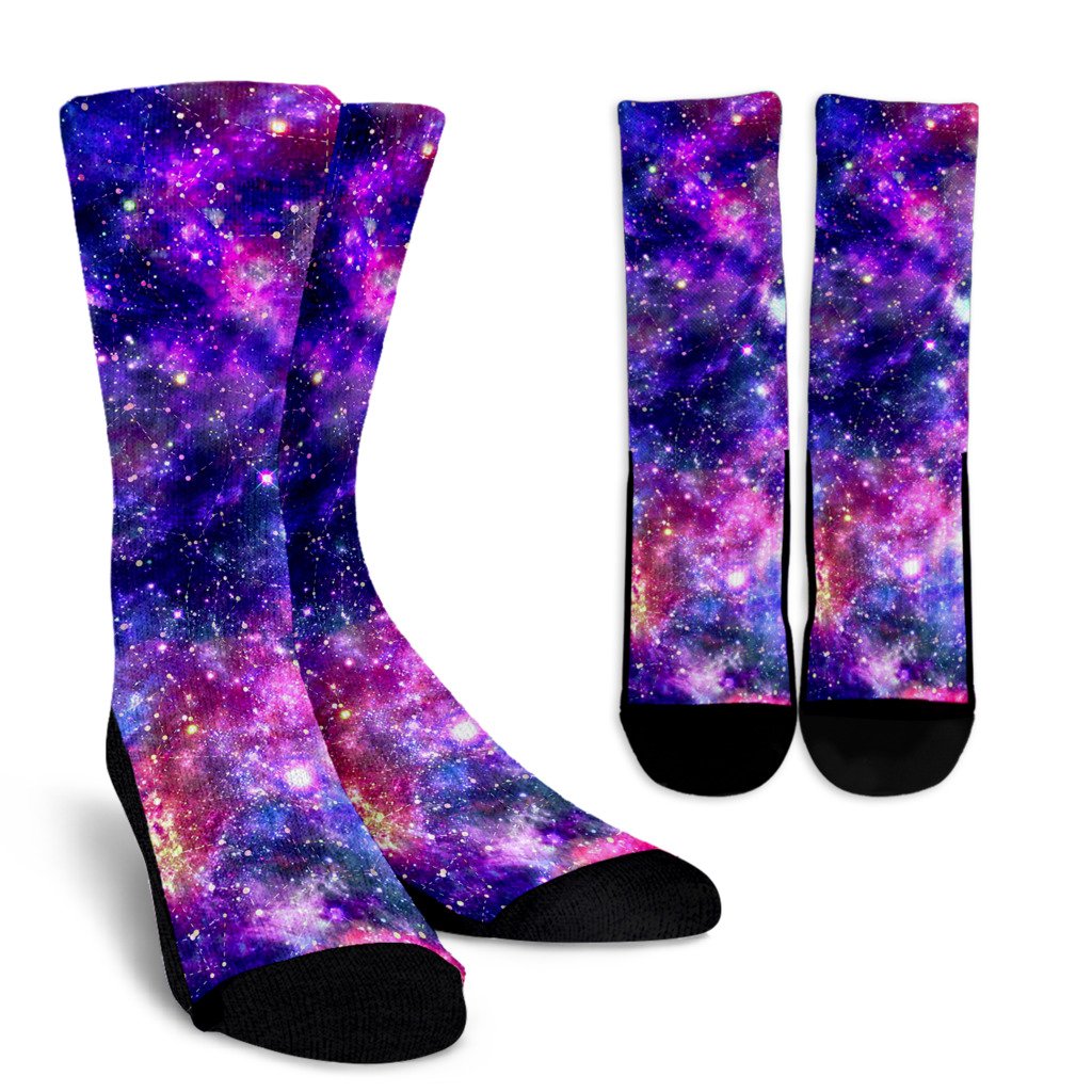 Galaxy Night Stardust Space Print Crew Socks