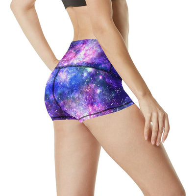 Galaxy Night Stardust Space Print High Waisted Spandex Shorts-JTAMIGO.COM