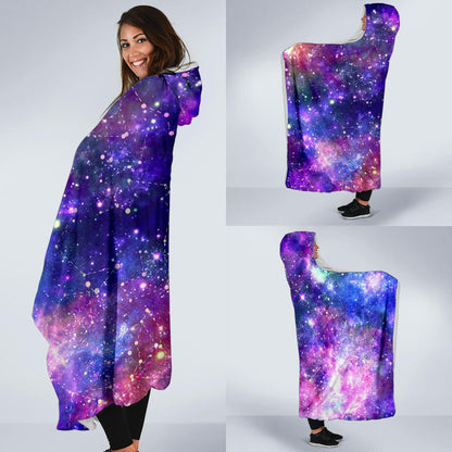 Galaxy Night Stardust Space Print Hooded Blanket-JTAMIGO.COM