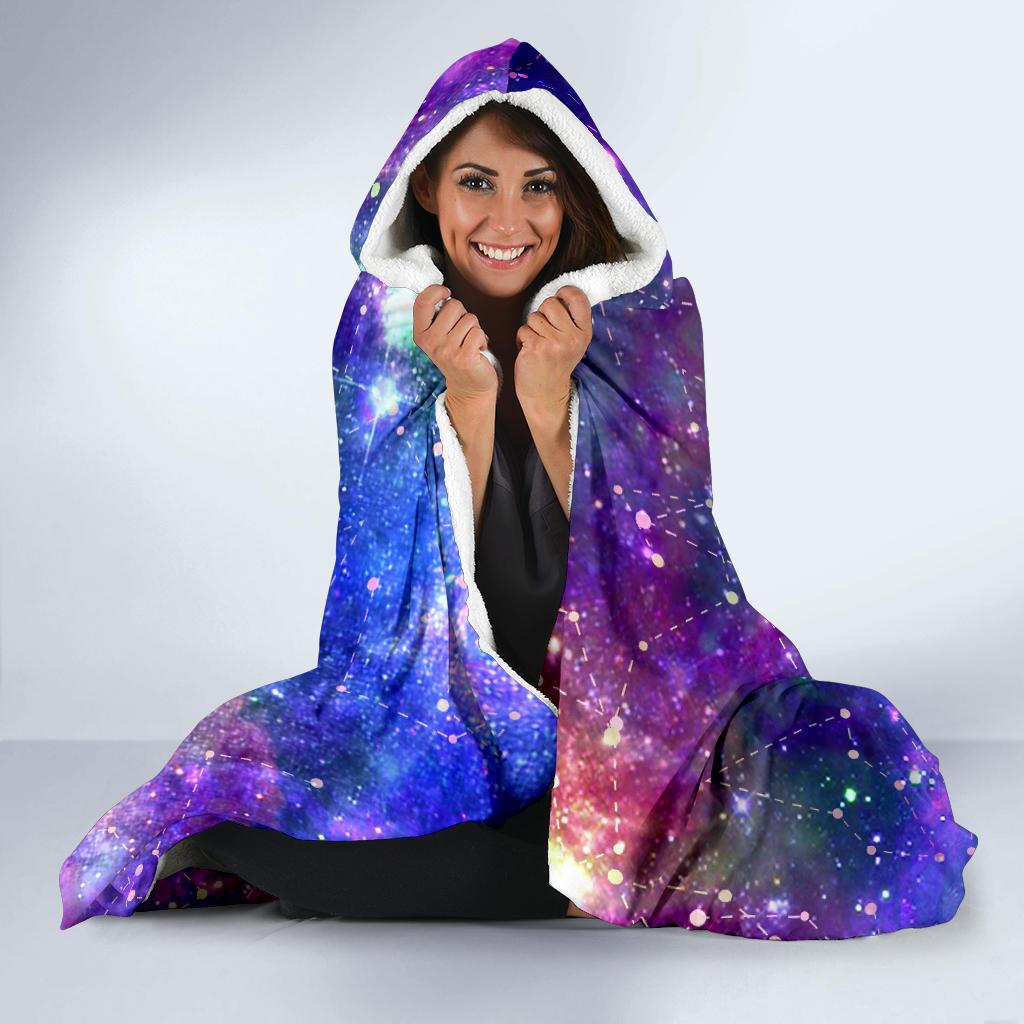 Galaxy Night Stardust Space Print Hooded Blanket-JTAMIGO.COM