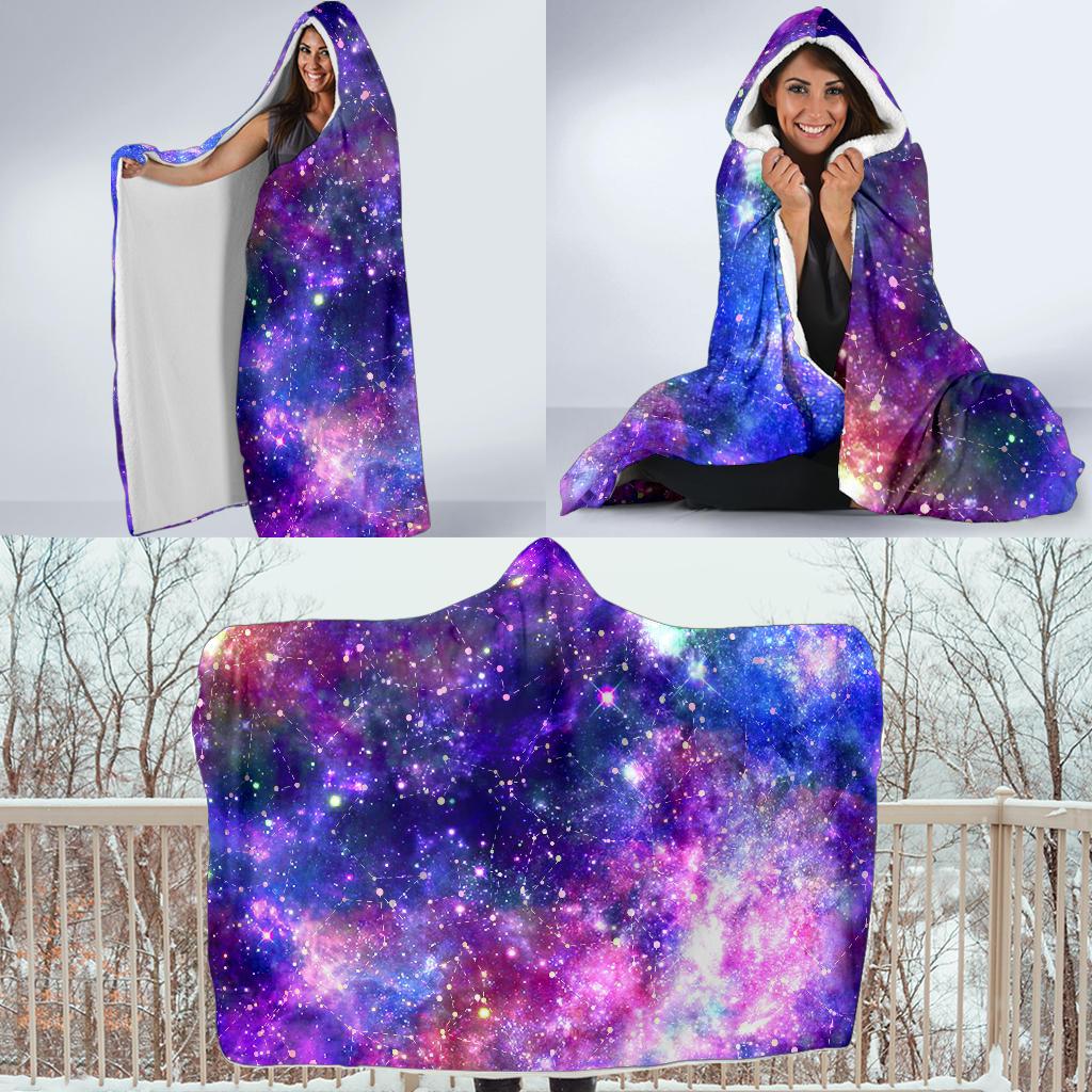 Galaxy Night Stardust Space Print Hooded Blanket-JTAMIGO.COM