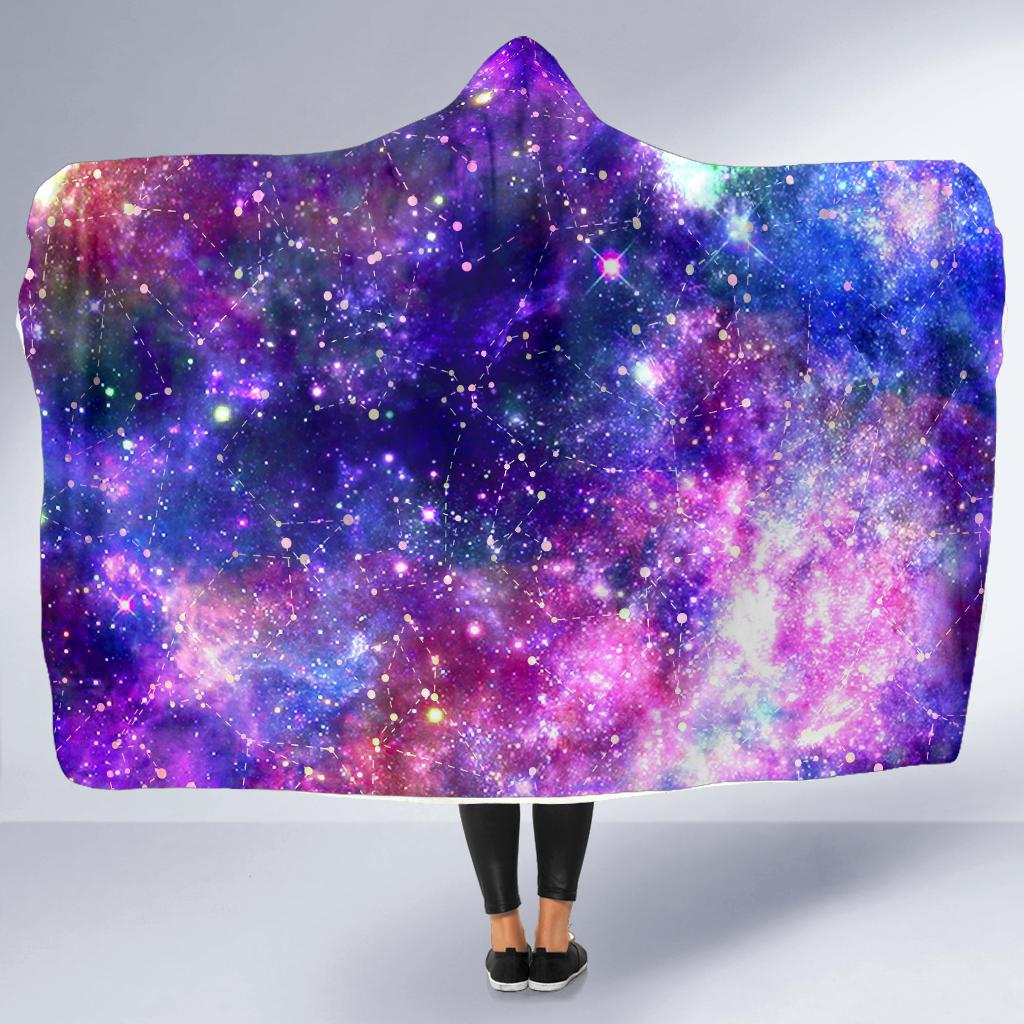 Galaxy Night Stardust Space Print Hooded Blanket-JTAMIGO.COM