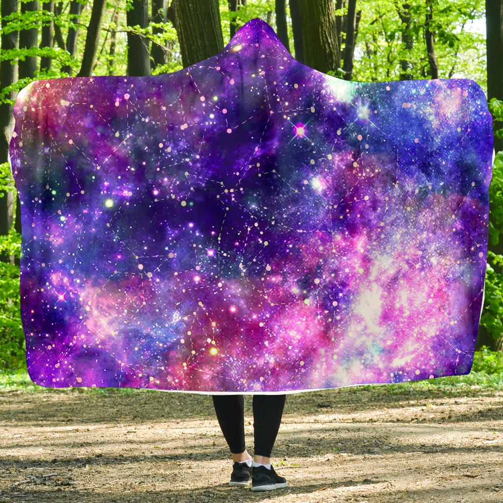Galaxy Night Stardust Space Print Hooded Blanket-JTAMIGO.COM