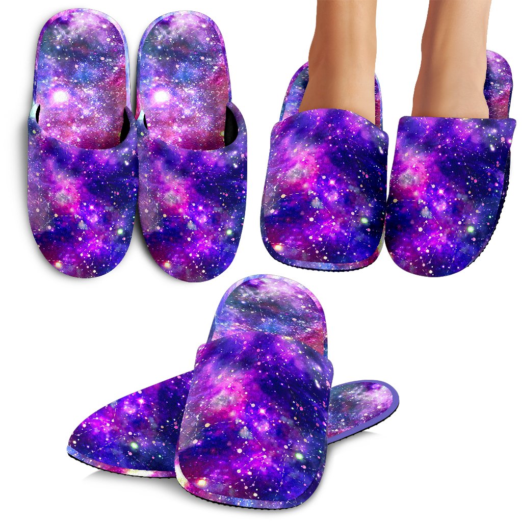 Galaxy Night Stardust Space Print House Slippers