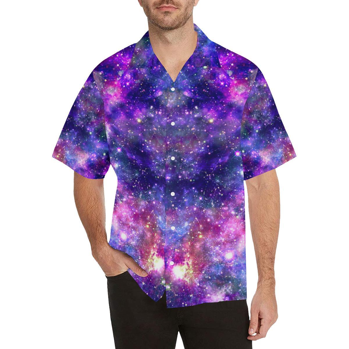 Galaxy Night Stardust Space Print Men Aloha Hawaiian Shirt