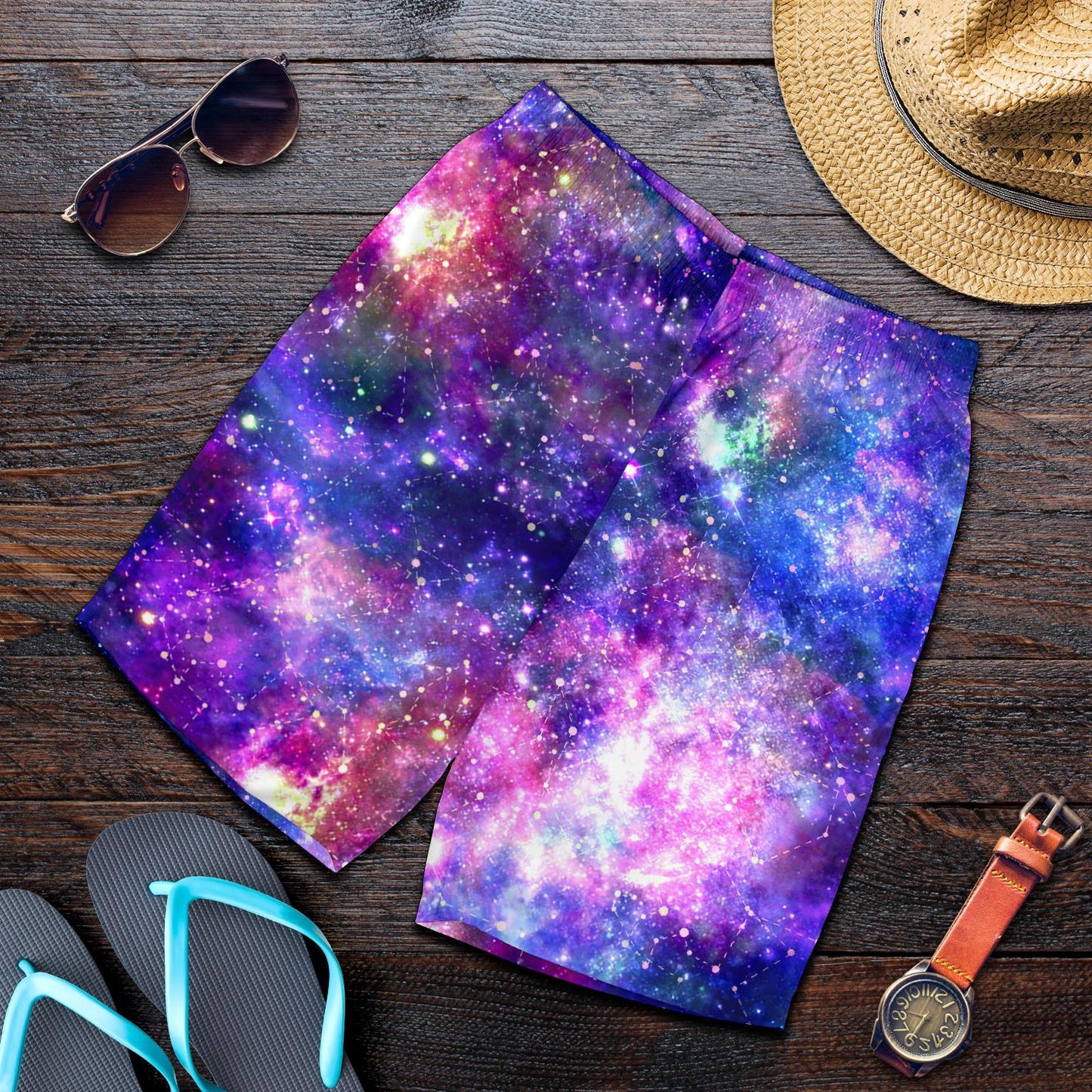 Galaxy Night Stardust Space Print Mens Shorts-JTAMIGO.COM