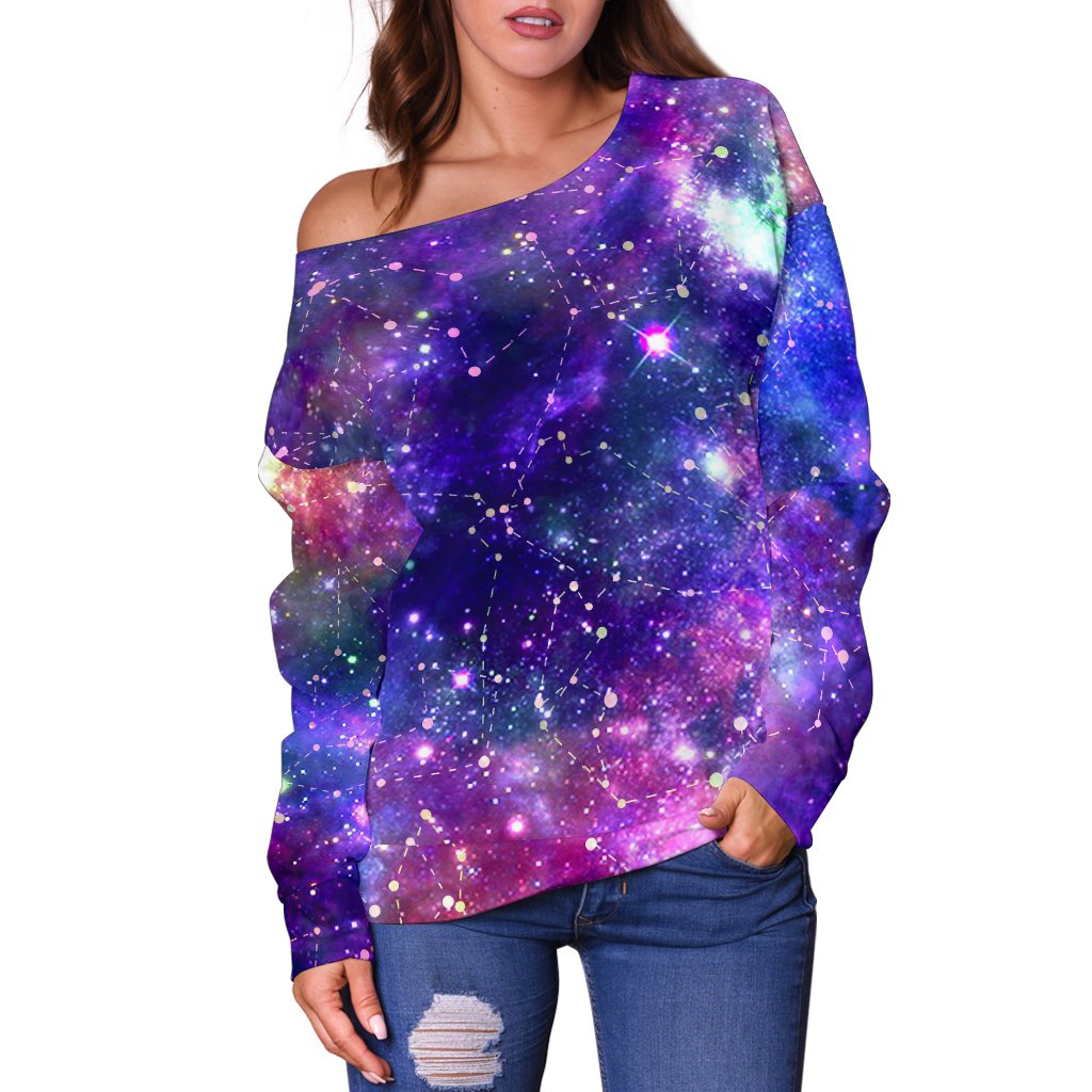 Galaxy Night Stardust Space Print Off Shoulder Sweatshirt