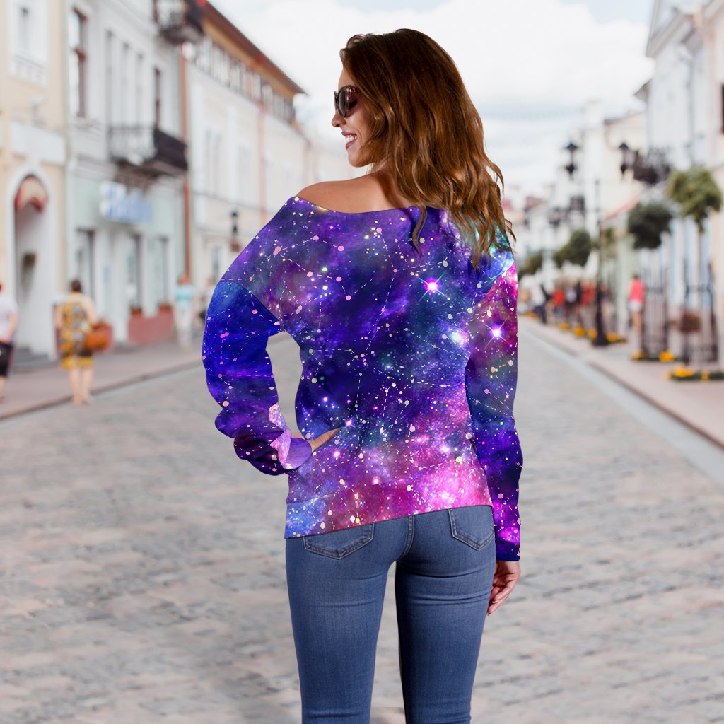 Galaxy Night Stardust Space Print Off Shoulder Sweatshirt
