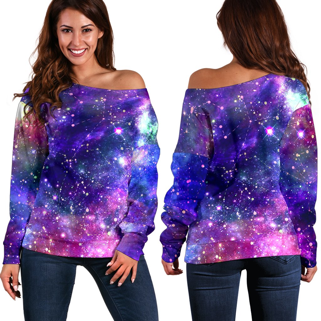 Galaxy Night Stardust Space Print Off Shoulder Sweatshirt