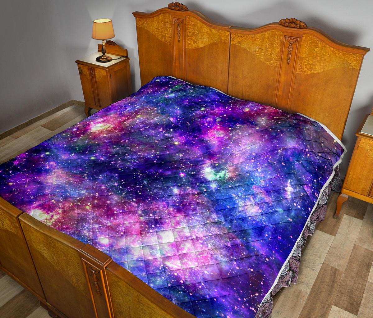Galaxy Night Stardust Space Print Premium Quilt-JTAMIGO.COM