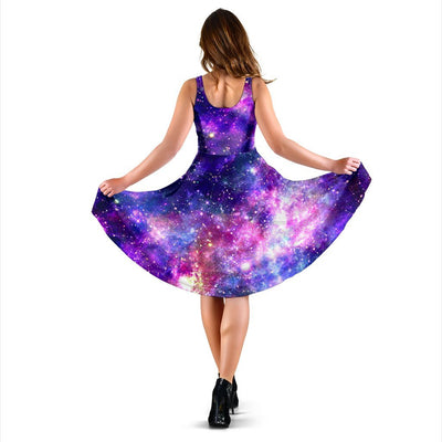 Galaxy Night Stardust Space Print Sleeveless Dress