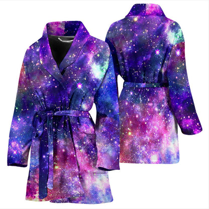 Galaxy Night Stardust Space Print Women Bath Robe-JTAMIGO.COM