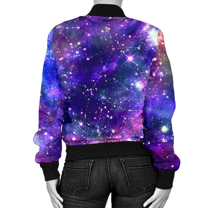 Galaxy Night Stardust Space Print Women Casual Bomber Jacket