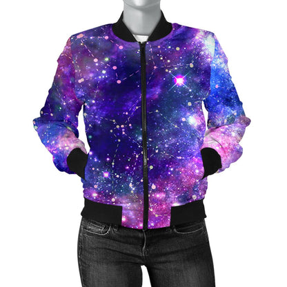 Galaxy Night Stardust Space Print Women Casual Bomber Jacket