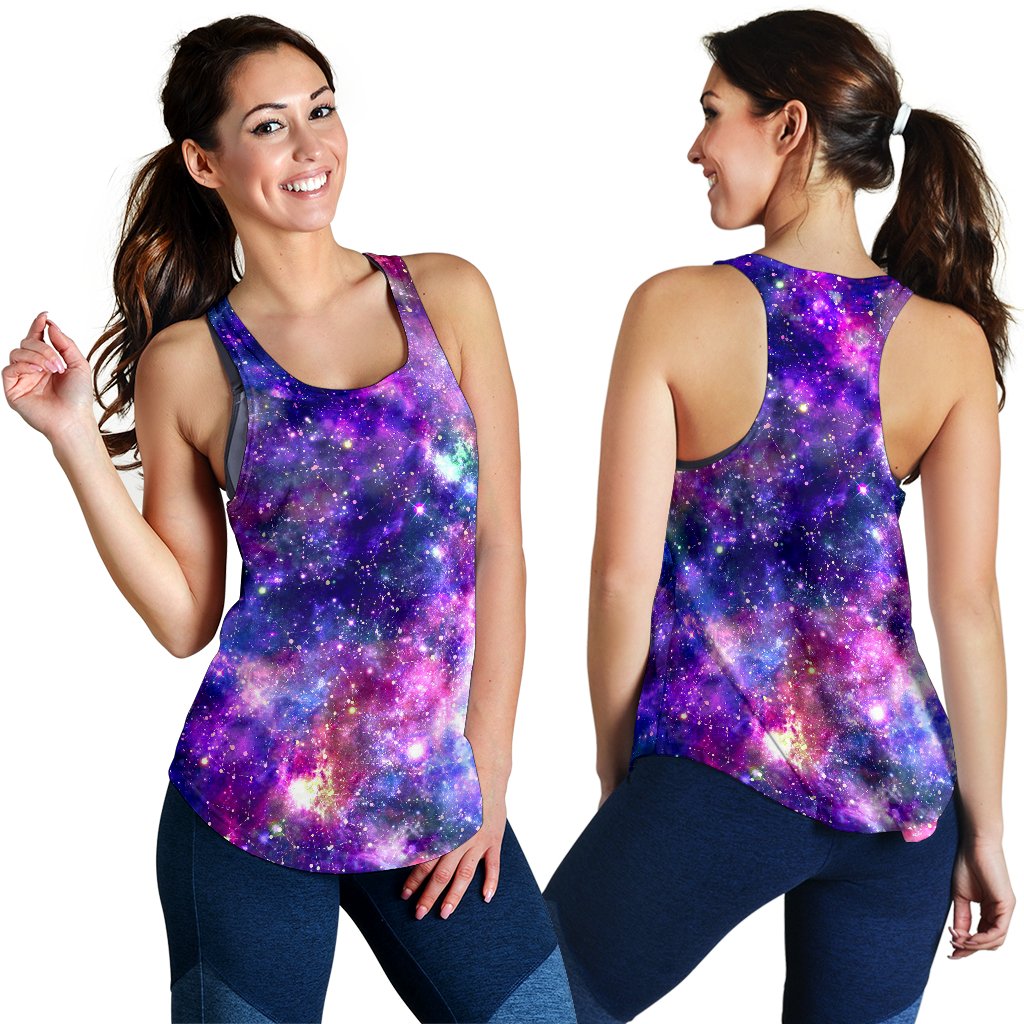 Galaxy Night Stardust Space Print Women Racerback Tank Top