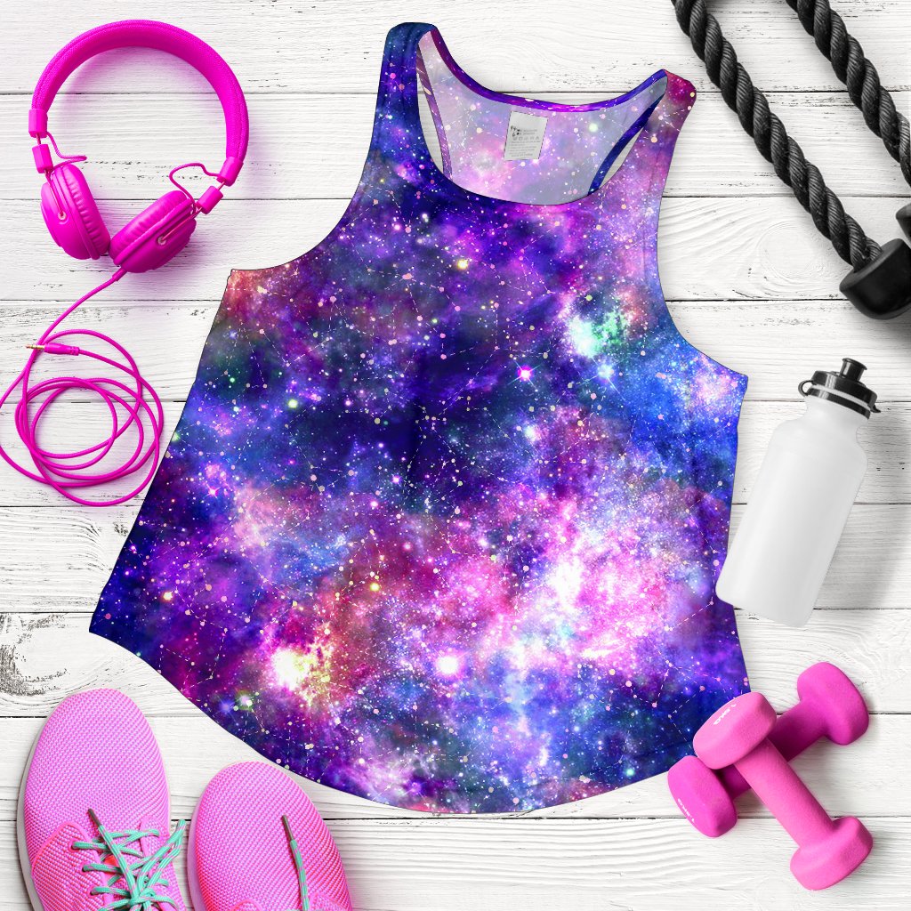 Galaxy Night Stardust Space Print Women Racerback Tank Top