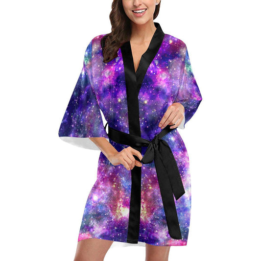 Galaxy Night Stardust Space Print Women Short Kimono Robe