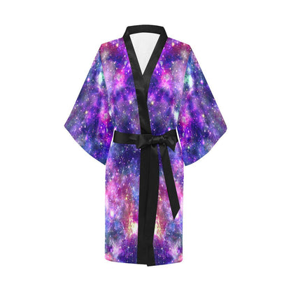 Galaxy Night Stardust Space Print Women Short Kimono Robe