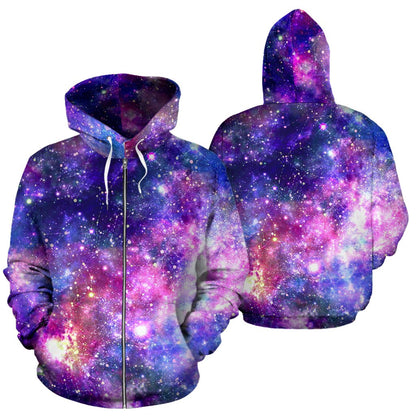 Galaxy Night Stardust Space Print Zip Up Hoodie