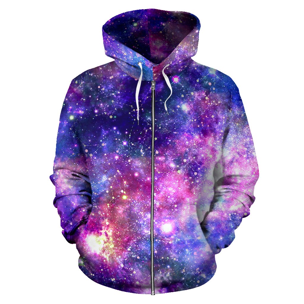 Galaxy Night Stardust Space Print Zip Up Hoodie