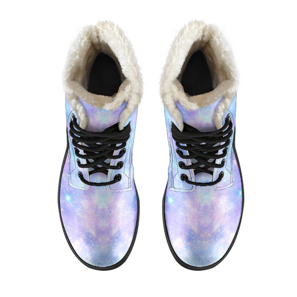 Galaxy Stardust Pastel Color Print Faux Fur Leather Boots-JTAMIGO.COM