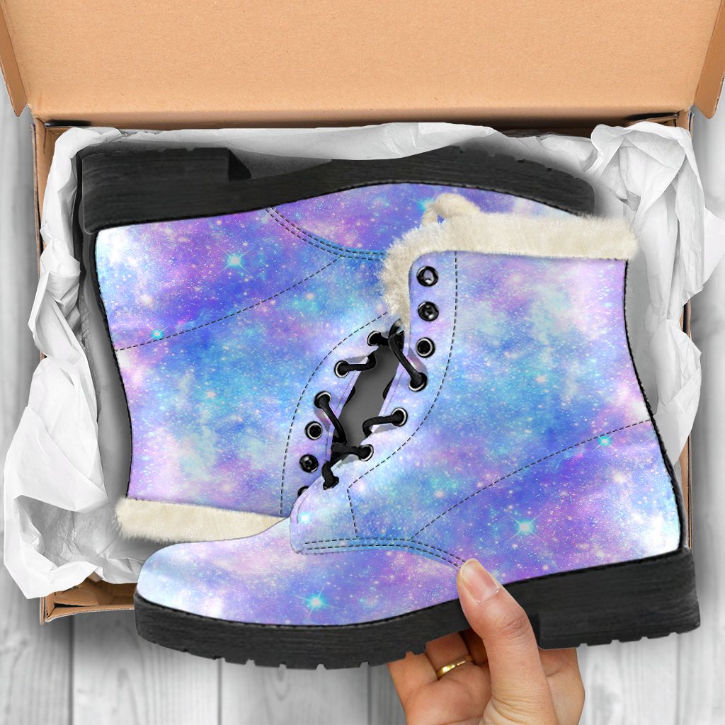 Galaxy Stardust Pastel Color Print Faux Fur Leather Boots-JTAMIGO.COM
