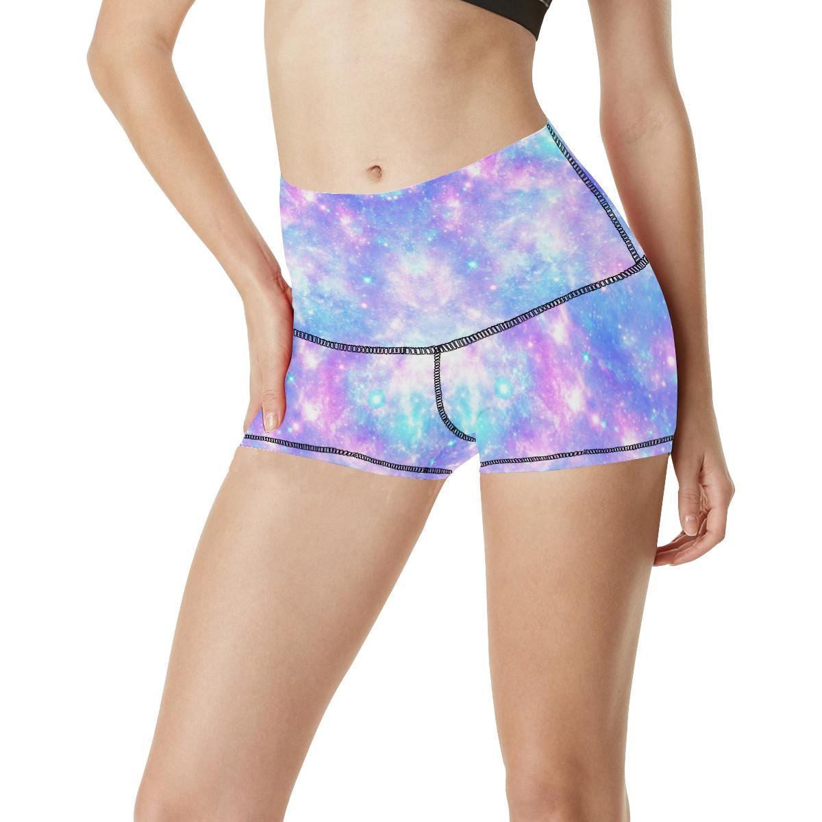 Galaxy Stardust Pastel Color Print High Waisted Spandex Shorts-JTAMIGO.COM