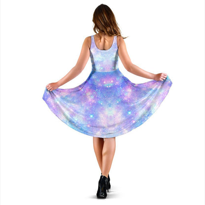 Galaxy Stardust Pastel Color Print Sleeveless Dress