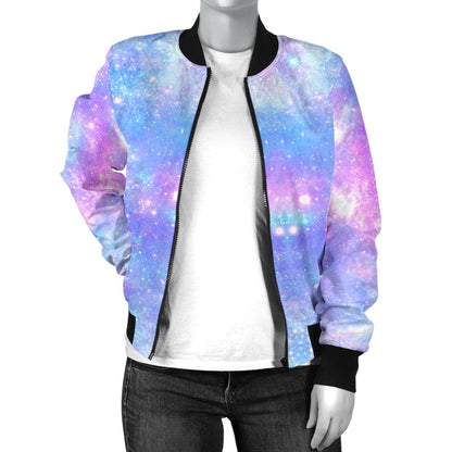 Galaxy Stardust Pastel Color Print Women Casual Bomber Jacket