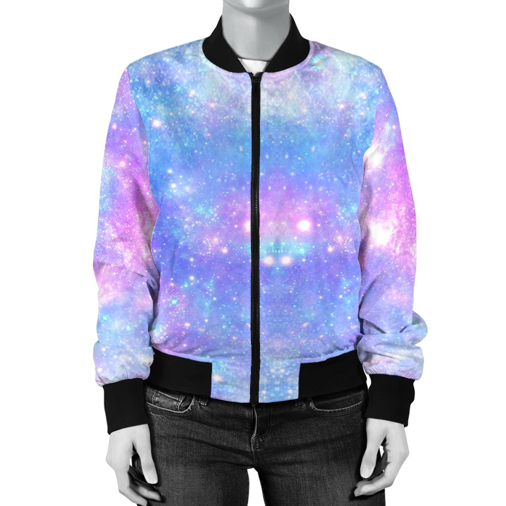 Galaxy Stardust Pastel Color Print Women Casual Bomber Jacket