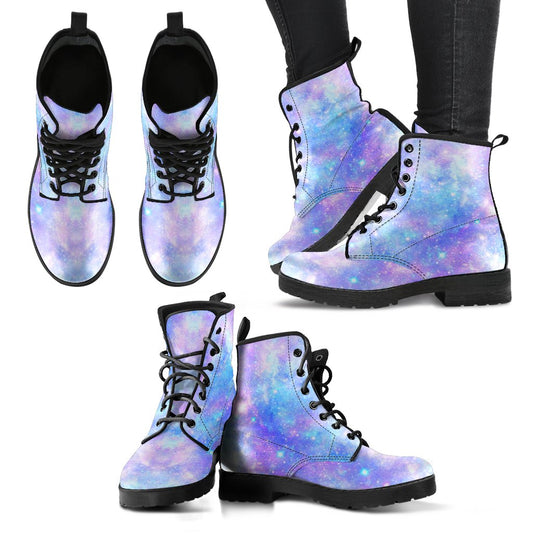 Galaxy Stardust Pastel Color Print Women Leather Boots-JTAMIGO.COM