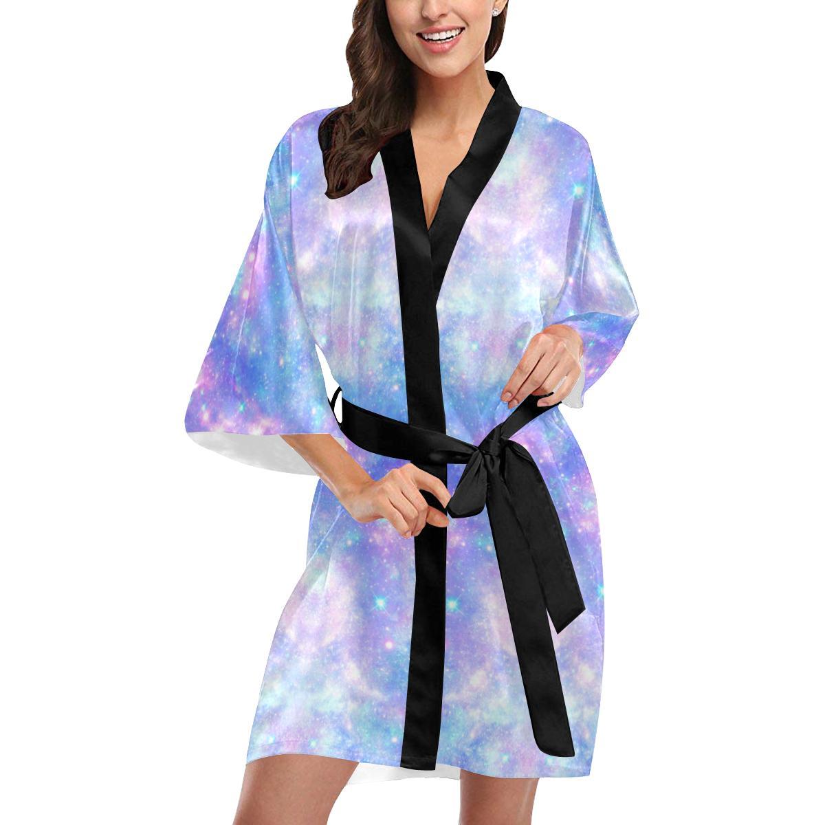 Galaxy Stardust Pastel Color Print Women Short Kimono Robe
