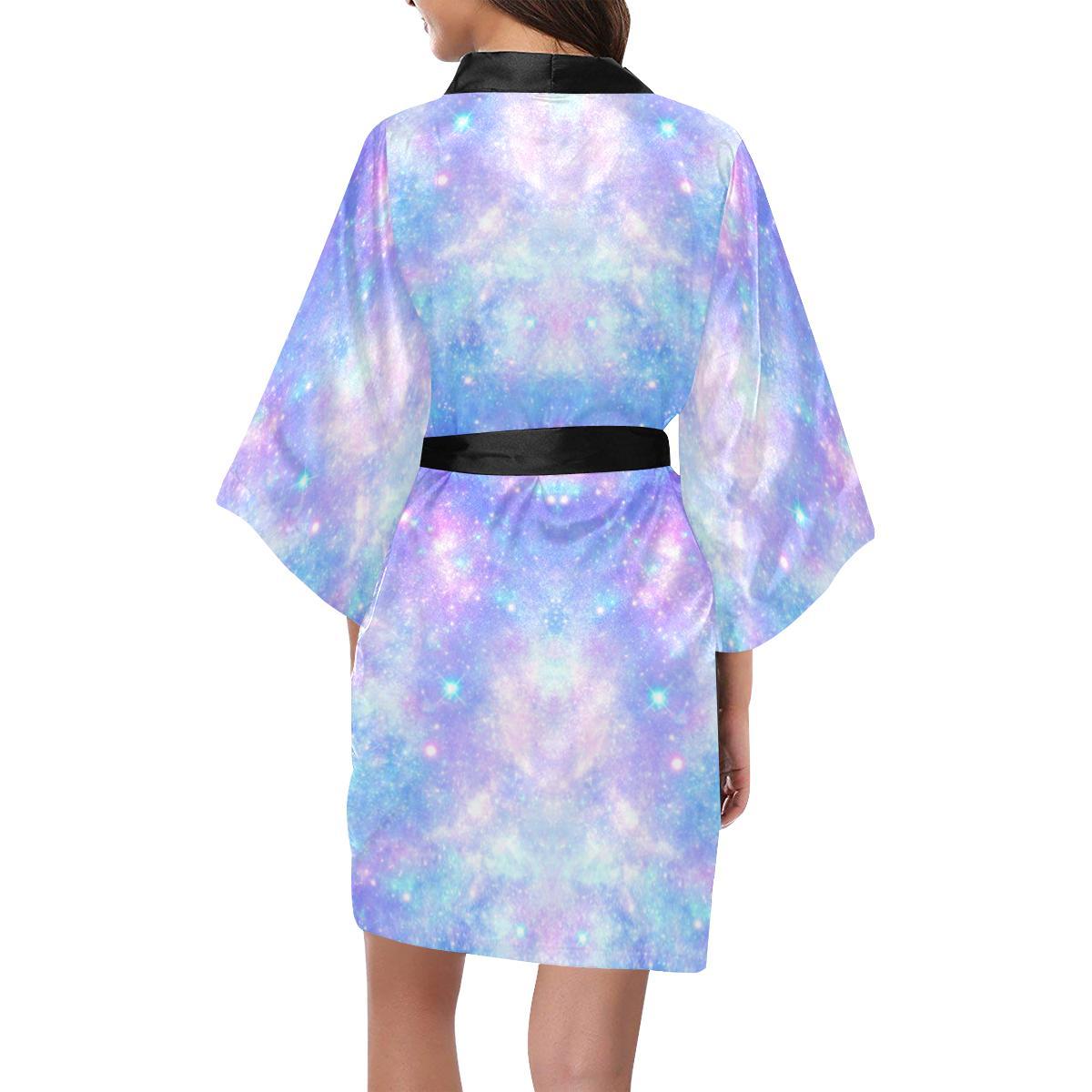 Galaxy Stardust Pastel Color Print Women Short Kimono Robe