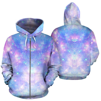 Galaxy Stardust Pastel Color Print Zip Up Hoodie