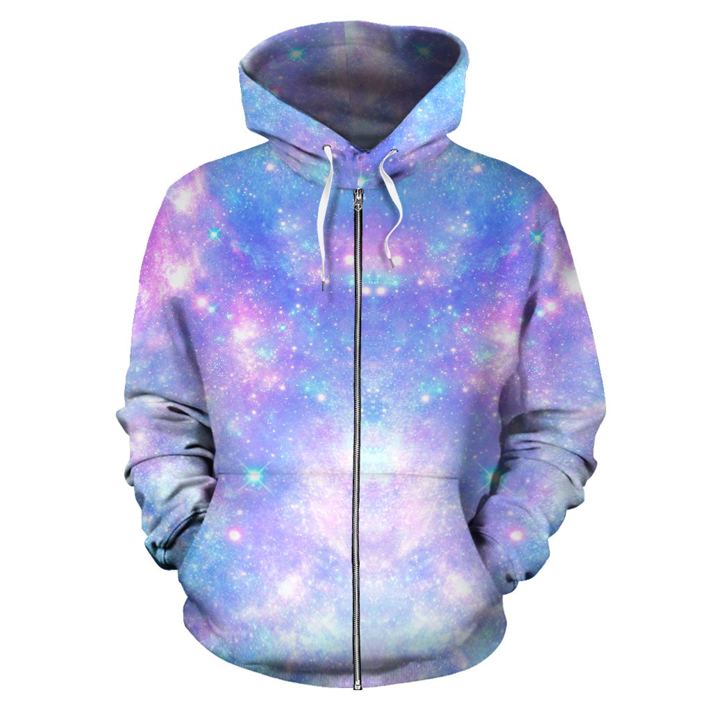 Galaxy Stardust Pastel Color Print Zip Up Hoodie