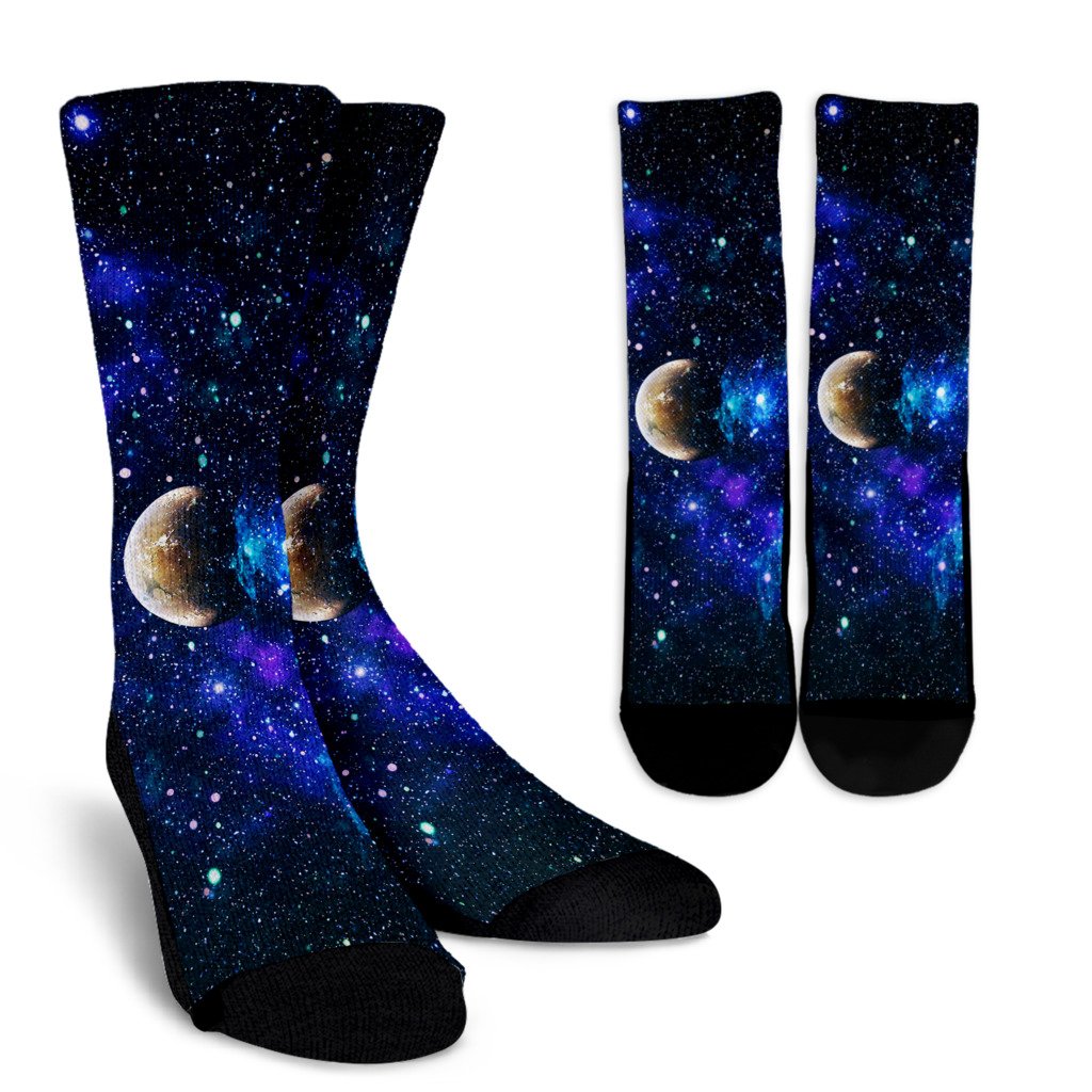 Galaxy Stardust Planet Space Print Crew Socks