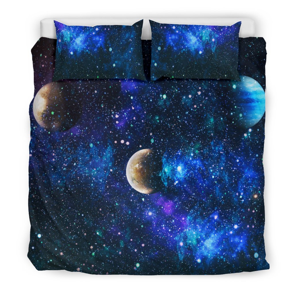 Galaxy Stardust Planet Space Print Duvet Cover Bedding Set
