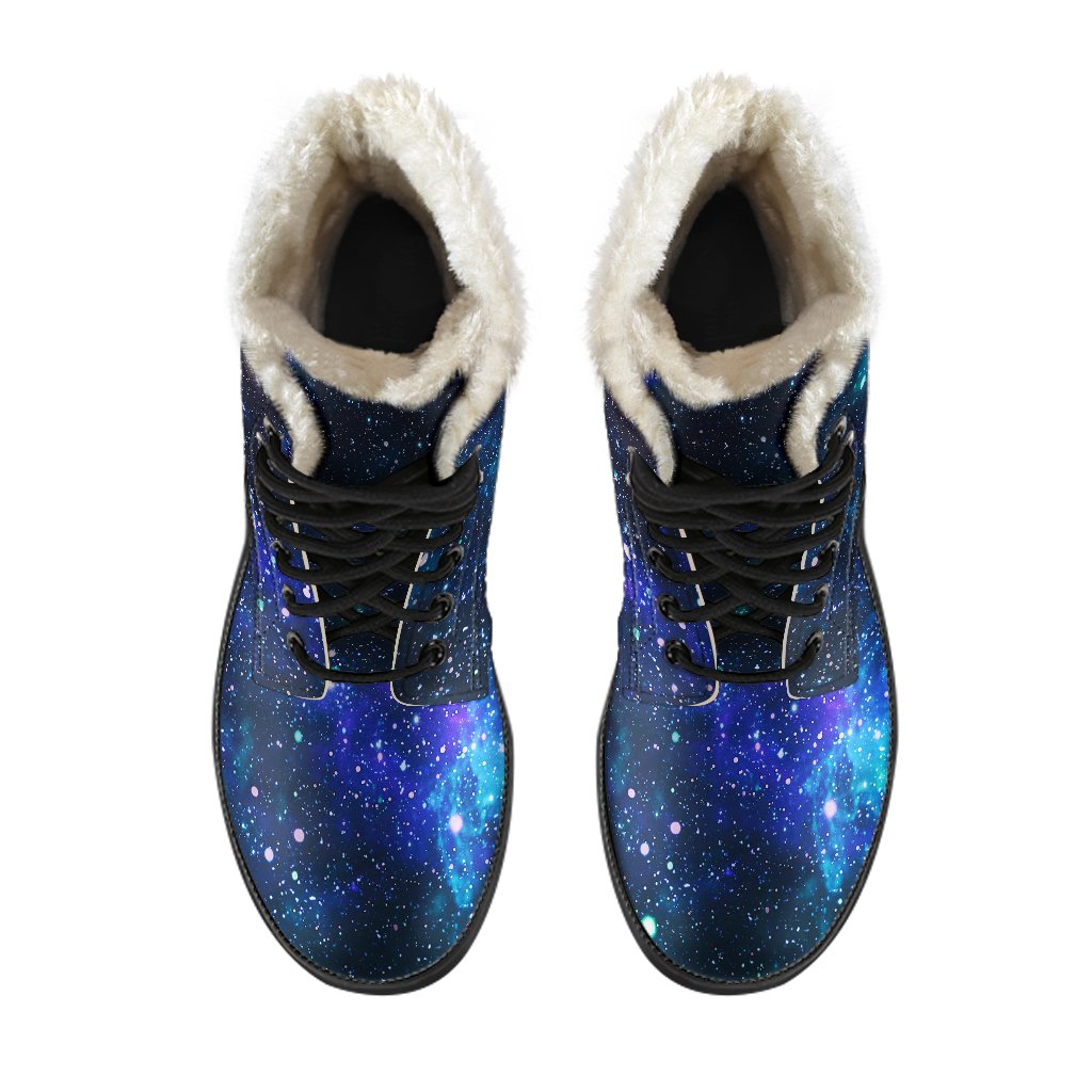 Galaxy Stardust Planet Space Print Faux Fur Leather Boots-JTAMIGO.COM