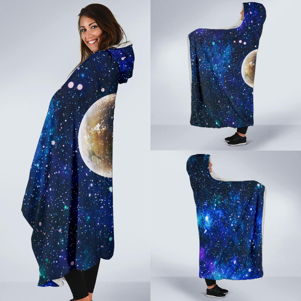 Galaxy Stardust Planet Space Print Hooded Blanket-JTAMIGO.COM