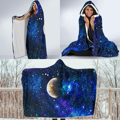 Galaxy Stardust Planet Space Print Hooded Blanket-JTAMIGO.COM