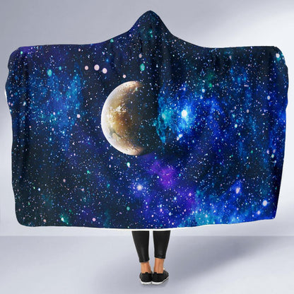 Galaxy Stardust Planet Space Print Hooded Blanket-JTAMIGO.COM