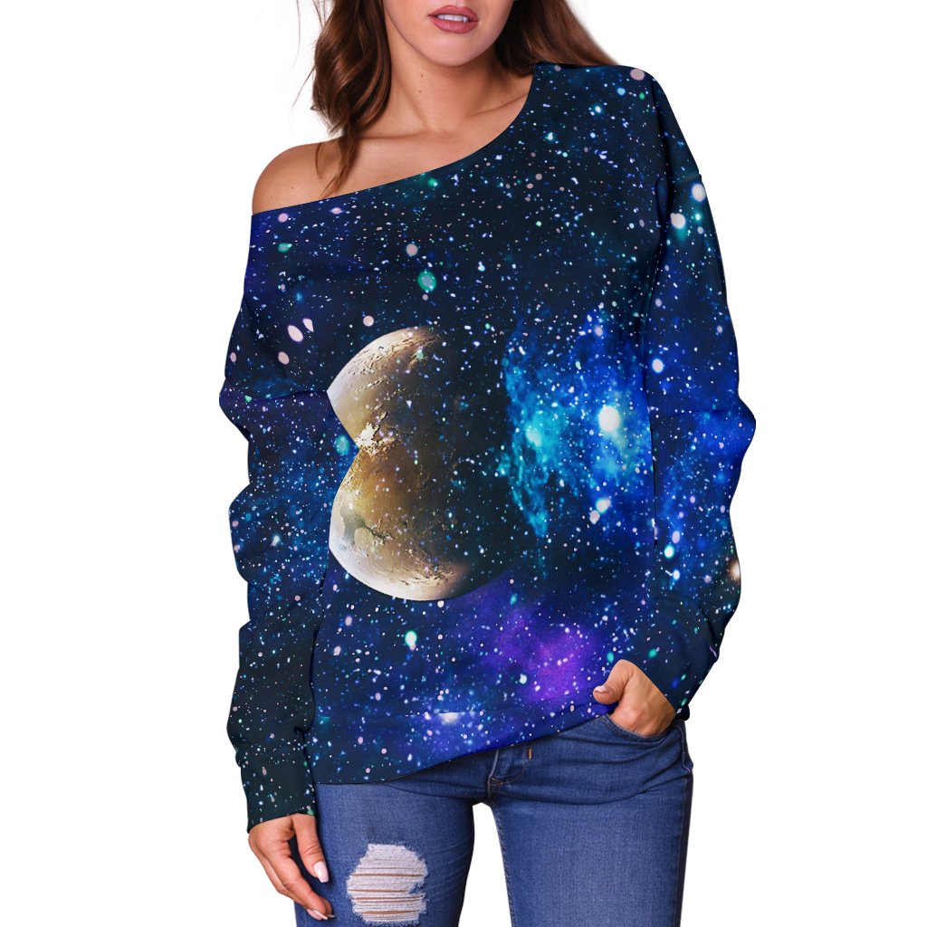 Galaxy Stardust Planet Space Print Off Shoulder Sweatshirt