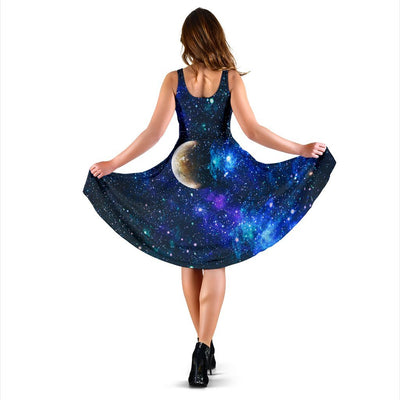 Galaxy Stardust Planet Space Print Sleeveless Dress