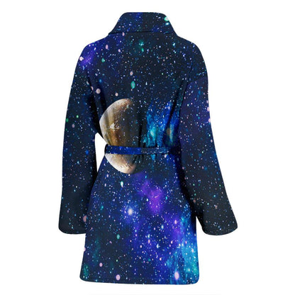 Galaxy Stardust Planet Space Print Women Bath Robe-JTAMIGO.COM