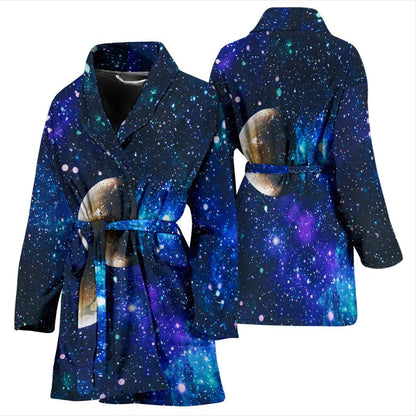 Galaxy Stardust Planet Space Print Women Bath Robe-JTAMIGO.COM