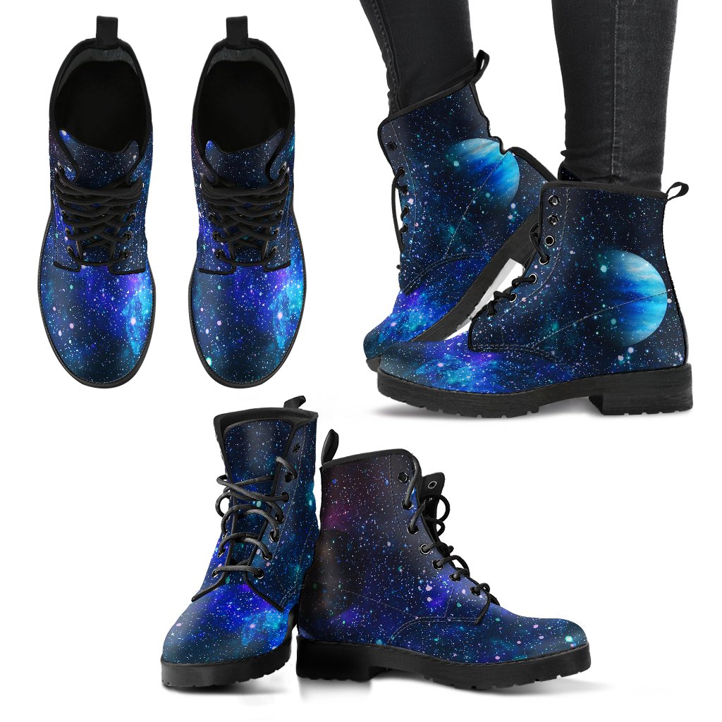 Galaxy Stardust Planet Space Print Women Leather Boots-JTAMIGO.COM