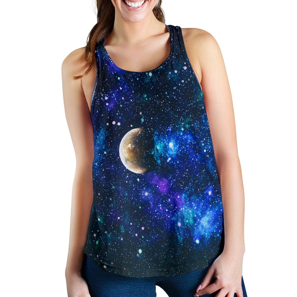Galaxy Stardust Planet Space Print Women Racerback Tank Top