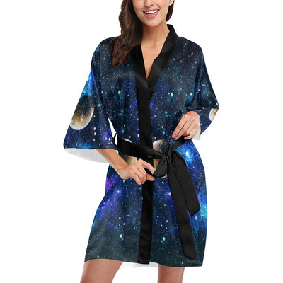 Galaxy Stardust Planet Space Print Women Short Kimono Robe